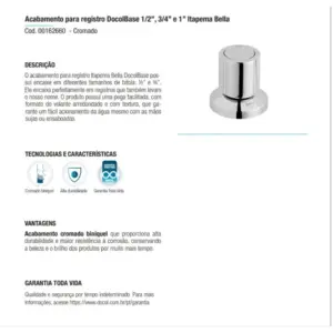 Acabamento para Docol Base 1/2 a 1 Itapema Bella, Docol, Cromado, 32646 - Imagem 4