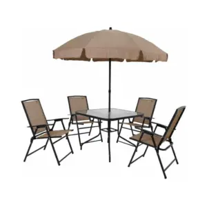 Conjunto Mesa + 4 Cadeiras e Guarda Sol Mor Acapulco 9010, Bege - Imagem 1