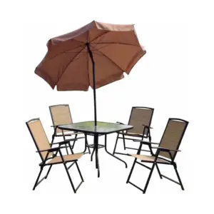 Conjunto Mesa + 4 Cadeiras e Guarda Sol Mor Acapulco 9010, Bege - Imagem 2