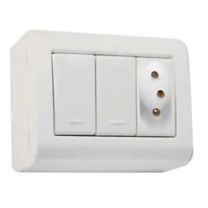 Conjunto Caixa 2 Interruptores Simples250v/ 10a e 1 Tomada 2p + T 250v/ 10a - Tramontina - Imagem 1