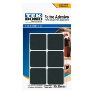 Feltro Adesivo Quadrado 30mm com 12 Unidades Preto - Imagem 1