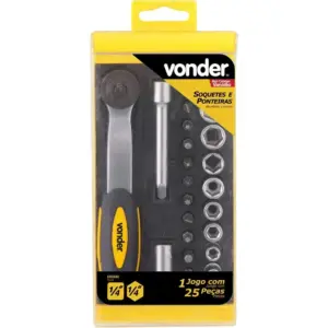 Jogo de Soquetes e Ponteiras, Encaixe de 1/4", com 25 Peças Vonder