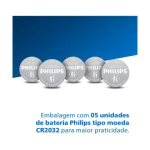 Bateria Philips do Tipo Moeda Cr2032 3v Lítio com Pack 5 Unidades Cr2032p5b/59 - Imagem 3