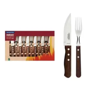 Jogo para Churrasco Tramontina Dynamic Jumbo em Aço Inox e Cabos de Madeira Natural 12 Peças - Imagem 1