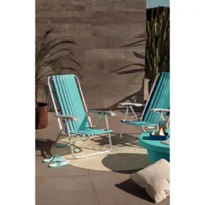 Cadeira de Praia Reclinável Tramontina Bali Baixa em Alumínio com Assento Azul - Imagem 4