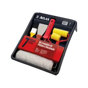 Kit para Pintura - 1 Unidade Bandeja para Pintura, 1 Unidade Trincha, 1 Unidade Espátula, 2 Unidades Rolos de Espuma, 1 Unidade Rolo de Poliéster -atlas.