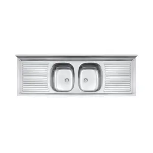 Pia de Apoio com 2 Cubas em Aço Inox Tramontina Ribon 2c 34 160 X 55cm