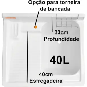 Tanque de Lavanderia 40l Externo com Esfregadeira Lateral Cor:branco - Imagem 3