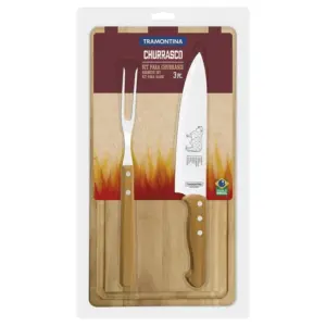 Kit para Churrasco com Lâminas em Aço Inox e Cabos de Madeira Natural 3 Peças - Tramontina - Imagem 2