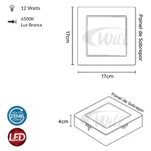 Painel Plafon Led 12w de Embutir Quadrado 17 Cm, Bivolt, 6500k Luz Branco Frio - Avant - Imagem 2