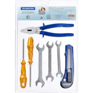 Kit Ferramentas 7 Peças Contem 1 Alicate, 2 Chaves de Fenda, 3 Chaves Fixas e 1 Estilete Tramontina 43409103