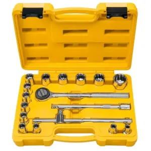 Jogo de Soquetes Estriados Encaixe 1/2 em Aço com Acabamento Cromado e Maleta 17 Peças