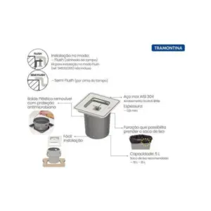 Lixeira de Embutir Tramontina Clean Square com Balde Plástico 5 L Aço Inox - Tramontina - Imagem 1