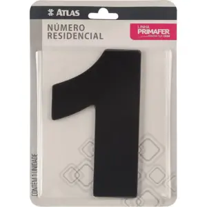 Número Residencial de Alumínio com Adesivo, 1 (um), Cor Preta, Linha Primafer, Atlas.