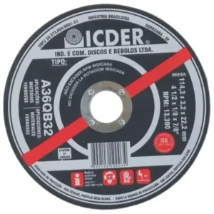 Disco Corte Ferro 4.1/2x1/8x7/8" 2 Telas - Icder