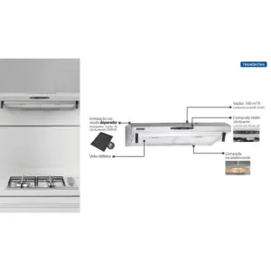 Depurador de Parede em Aço Inox e Vidro Temperado 60cm Tramontina Compact 145w/ 220v - Imagem 4
