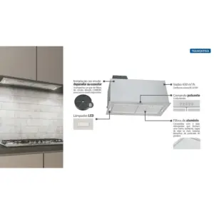 Coifa de Embutir Retangular em Aço Inox Tramontina Incasso 75cm 260w 220v - Imagem 2