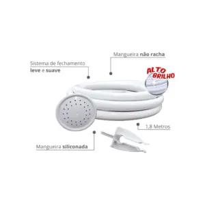 Kit Chuveirinho com Mangueira Siliconada Branco 1,8m Durín - Imagem 2