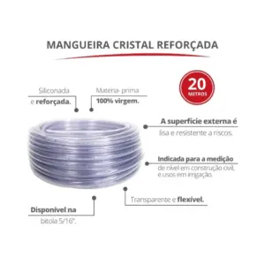 Mangueira Cristal para Nível Reforçada com Bitola 5/16" de 20 Metros com Espessura 1,30 Mm Durín - Imagem 2