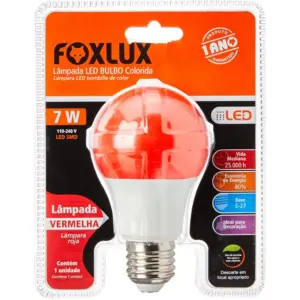 Foxlux Lâmpada Led Bulbo 7w Vermelha Bivolt - Efeito Decorativo