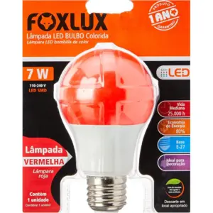 Foxlux Lâmpada Led Bulbo 7w Vermelha Bivolt - Efeito Decorativo - Imagem 3